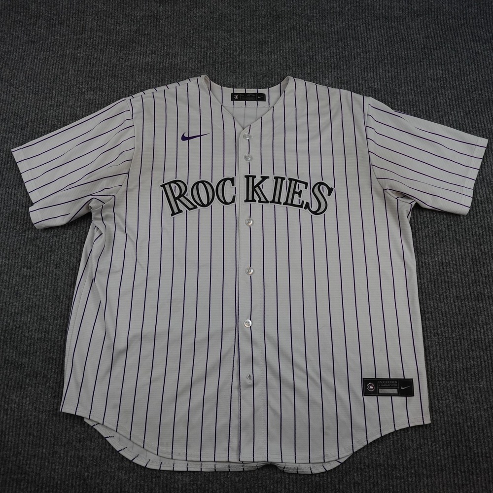 Colorado Rockies Jersey Mens 2XL White Pinstripe MLB Baseball Cron 25 Nike